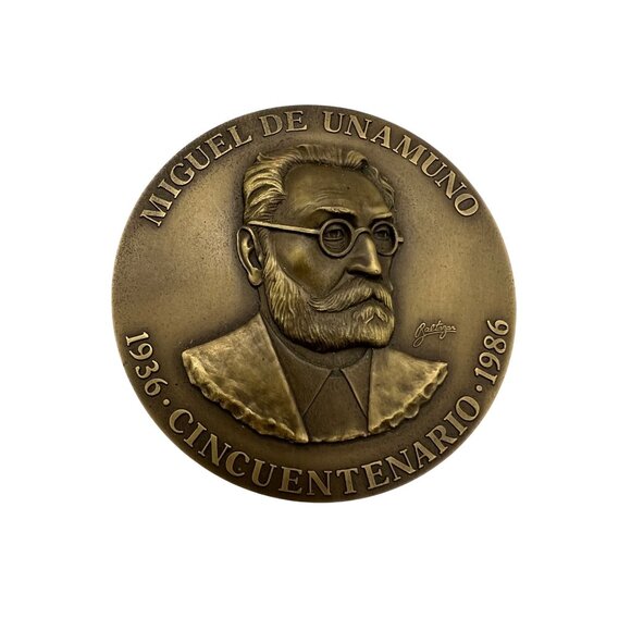 1986 Miguel de Unamuno Bronze Medallion, 3.5″, 9.7oz Commemorative Medal Spain - Picture 1 of 5